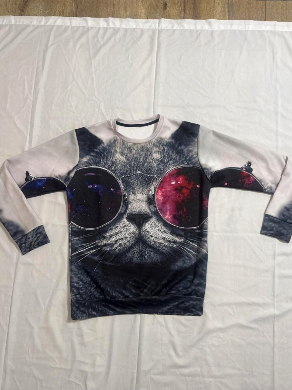 Galaxy Cat All Over Print Sweatshirt Crewneck Sunglasses Space Unisex Est Size M
